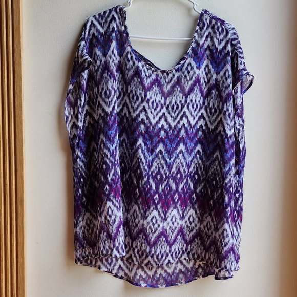 Torrid Purple Aztec ZigZag Sheer Polyester Blouse Size 1X - Picture 1 of 14